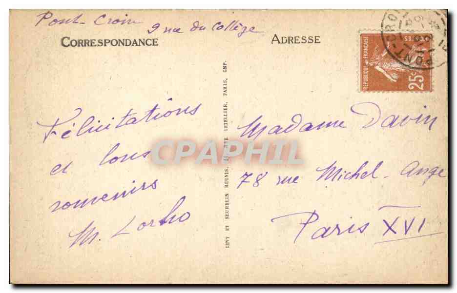 CPA La Pointe du Raz Statue de Notre Dame des naufrages Godeski cachet Pont Croix — Rückseite