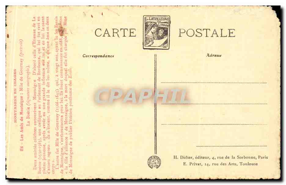 CPA Montaigne en images Les amis de Montaigne mlle de Gournay — Verso