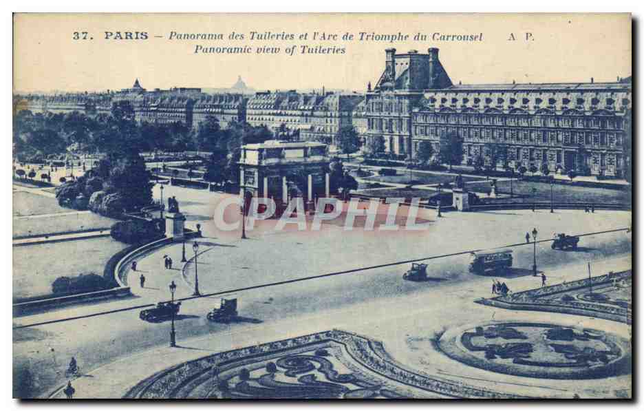 CPA Paris Panorama des Tuileries et l'arc de triomphe du Carrousel