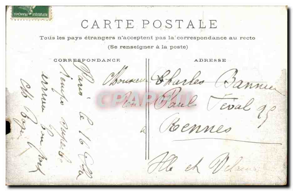 CPA Paris Hotel de ville — Rückseite
