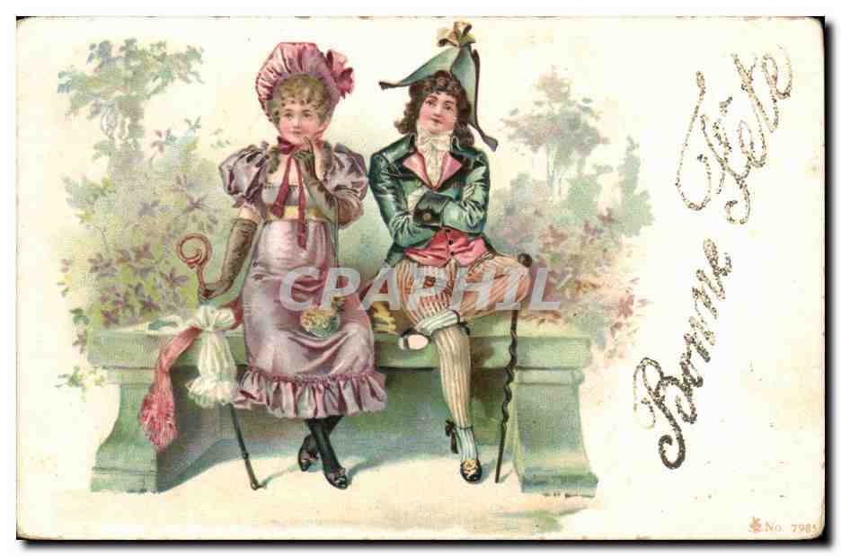 Deux enfants en costume d'époque — Bonne fête — No 7985
