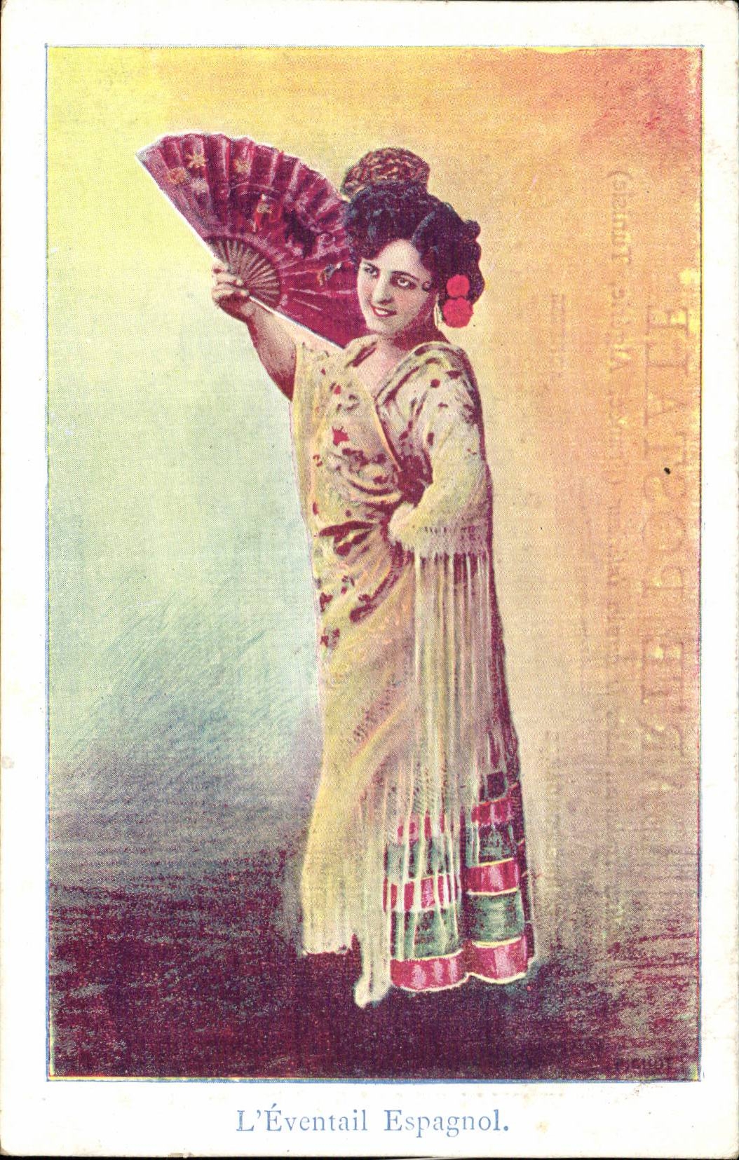 CPA FAntaisie Femme L'eventail espagnol Espana Spain