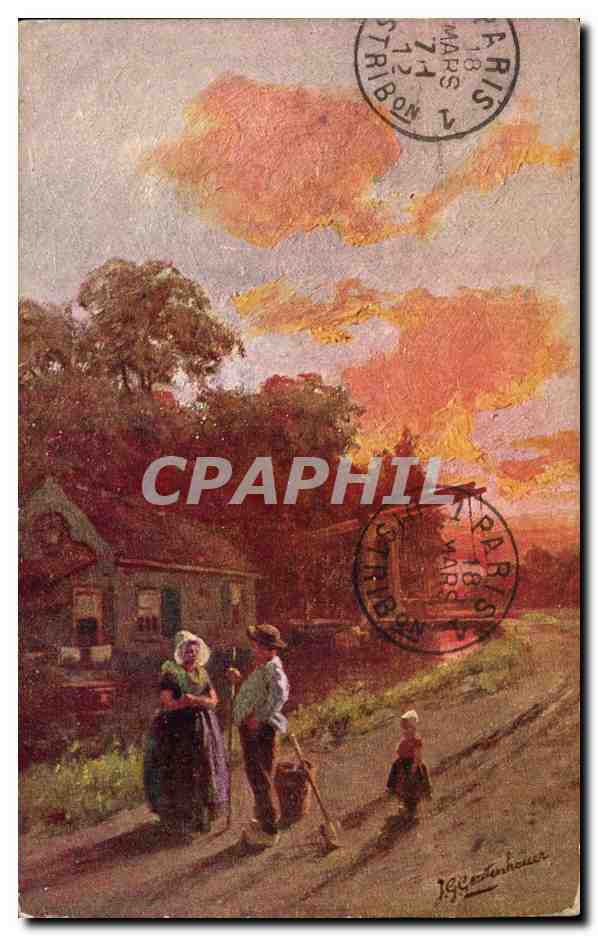 CPA Fantaisie Paysage de campagne Paysans