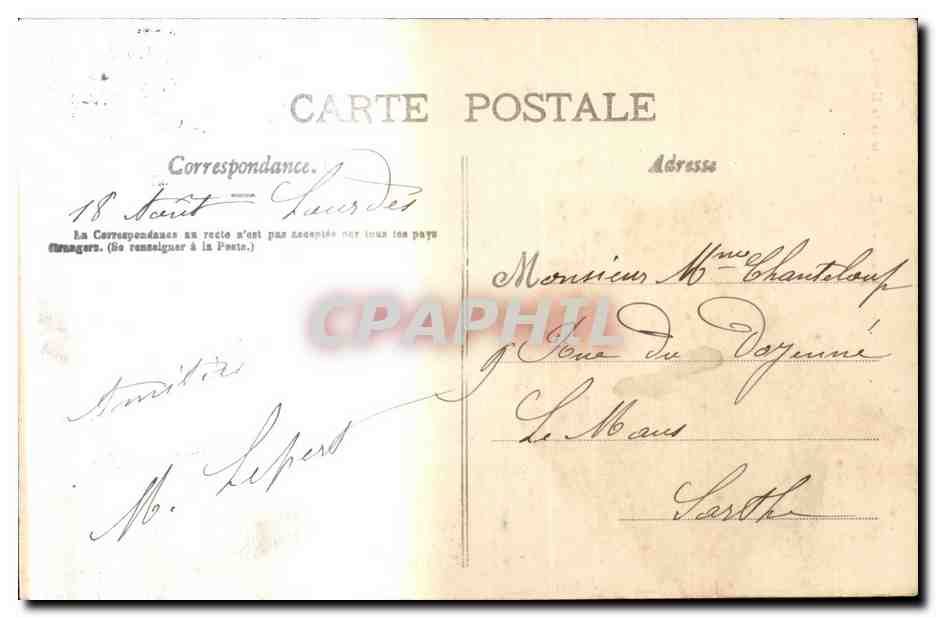 CPA Lourdes la basilique — Verso
