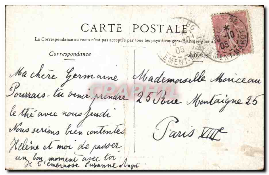 Paris CPA Porte Saint Martin — Verso