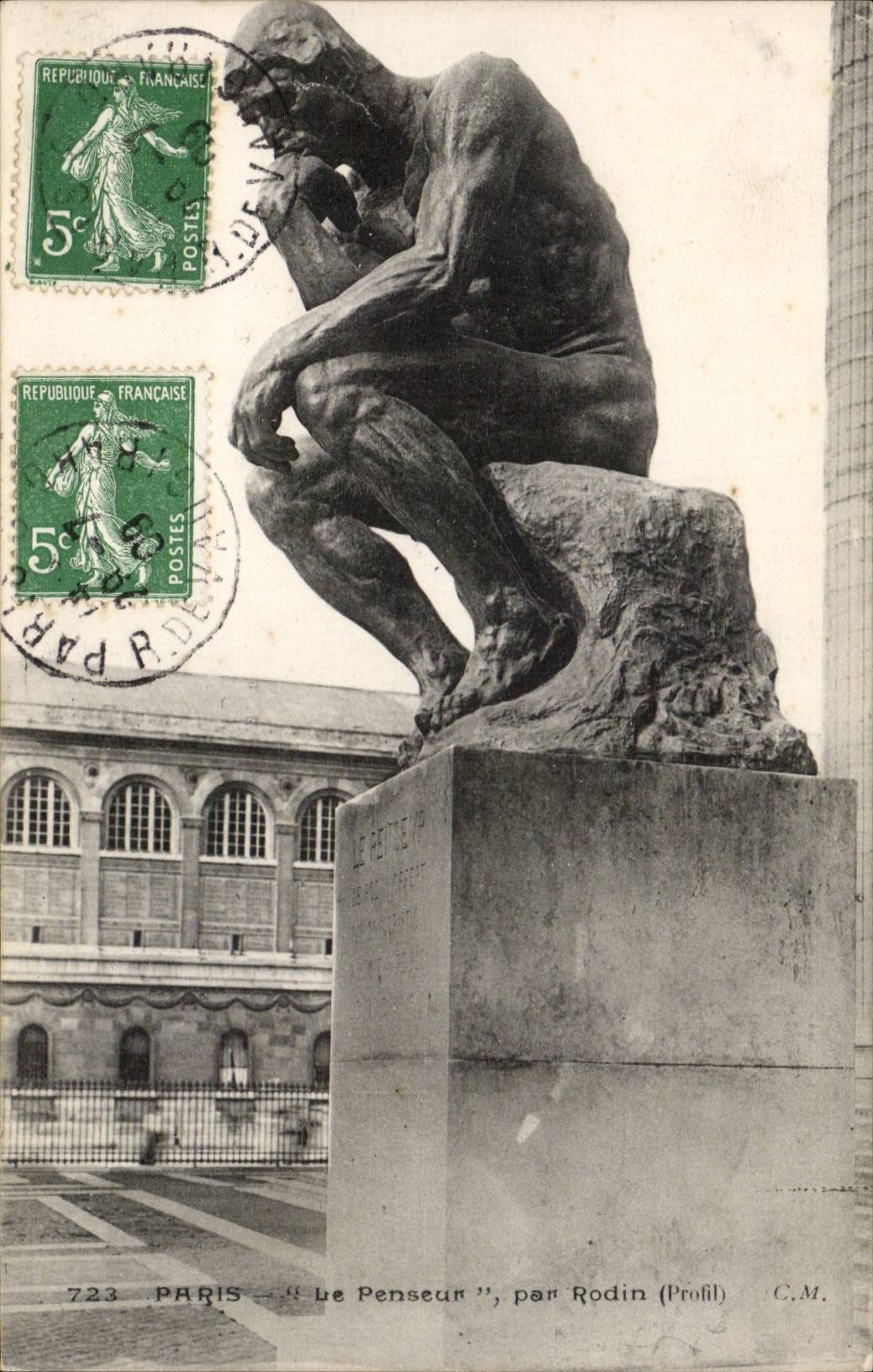 Paris CPA Le penseur par rodin profil
