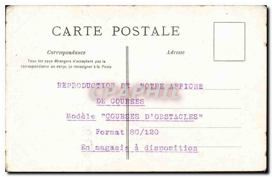 Courses d'obstacles — reproduction d'affiche — A. Pomeon & Cie Fils, Sichamond, Paris — Verso