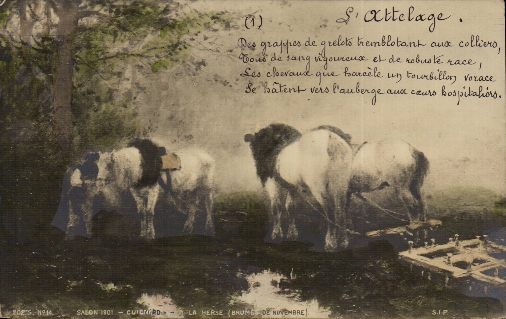 CPA Fantaisie Cheval Horse L' attelage salon 1901