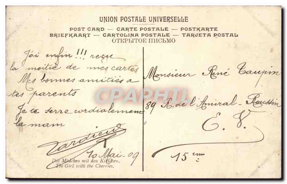 CPA Fantaisie Russel La petite fille aux cerises — Verso