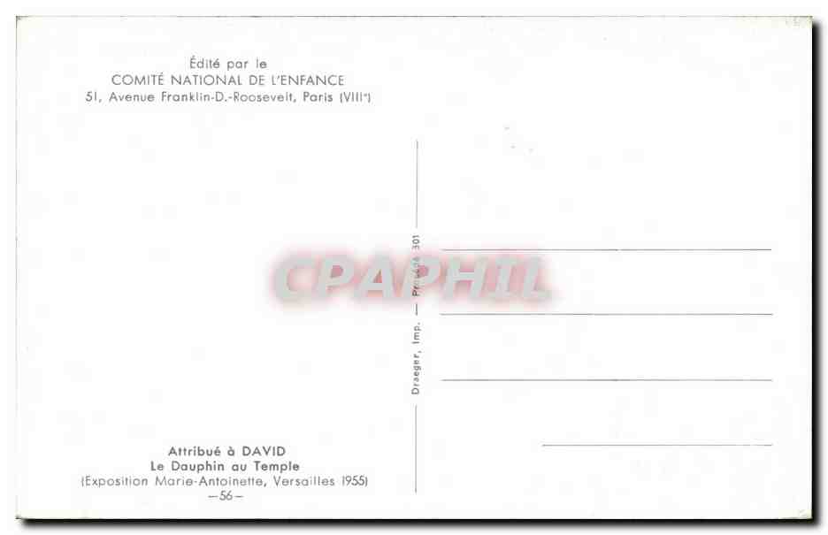 CPA Fantaisie DAvid Dauphin au temple Exposition marie Antoinette VErsailles 1955 — Verso
