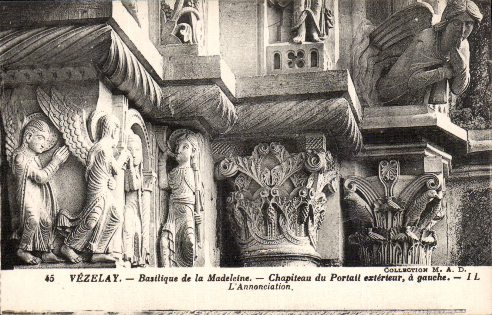 Vézelay — Basilique de la Madeleine — Chapiteau du Portail extérieur, à gauche — L'Annonciation