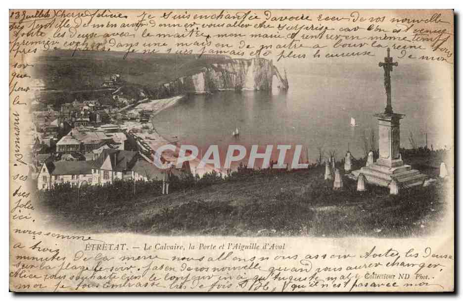 CPA Etretat Le calvaire la porte et l'aiguille d'Aval