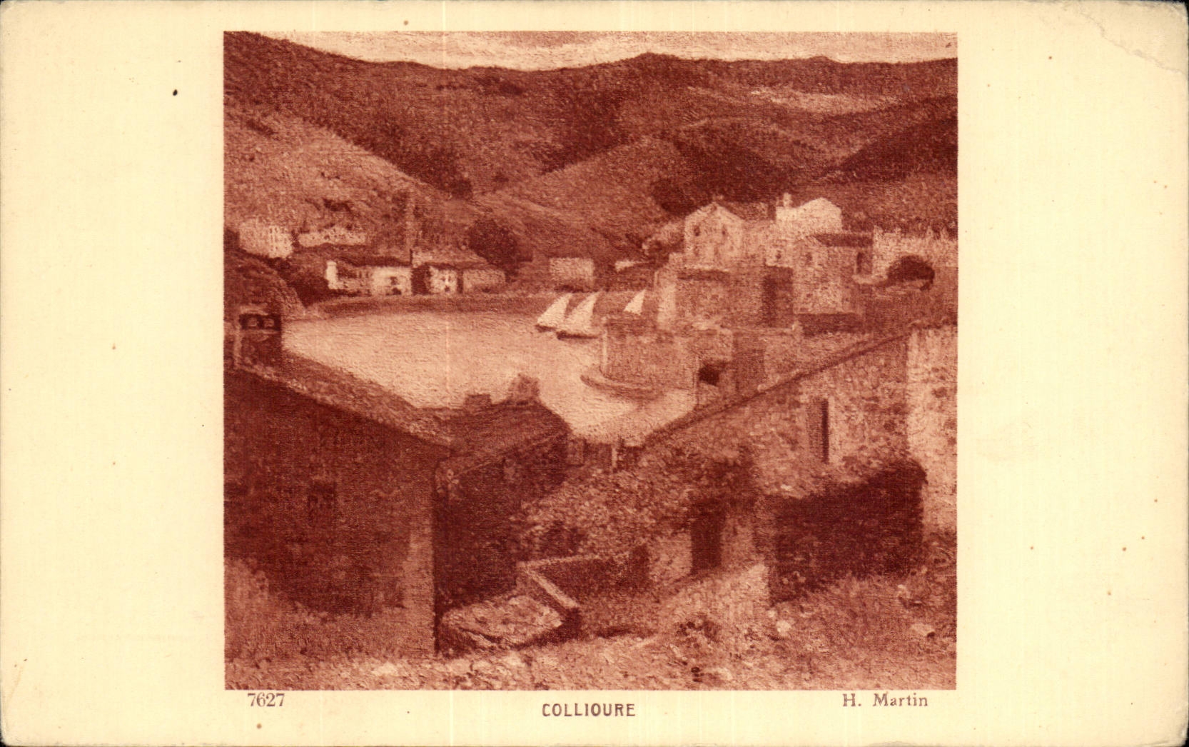 Collionure — vue du port et des montagnes — H. Martin, n° 7627