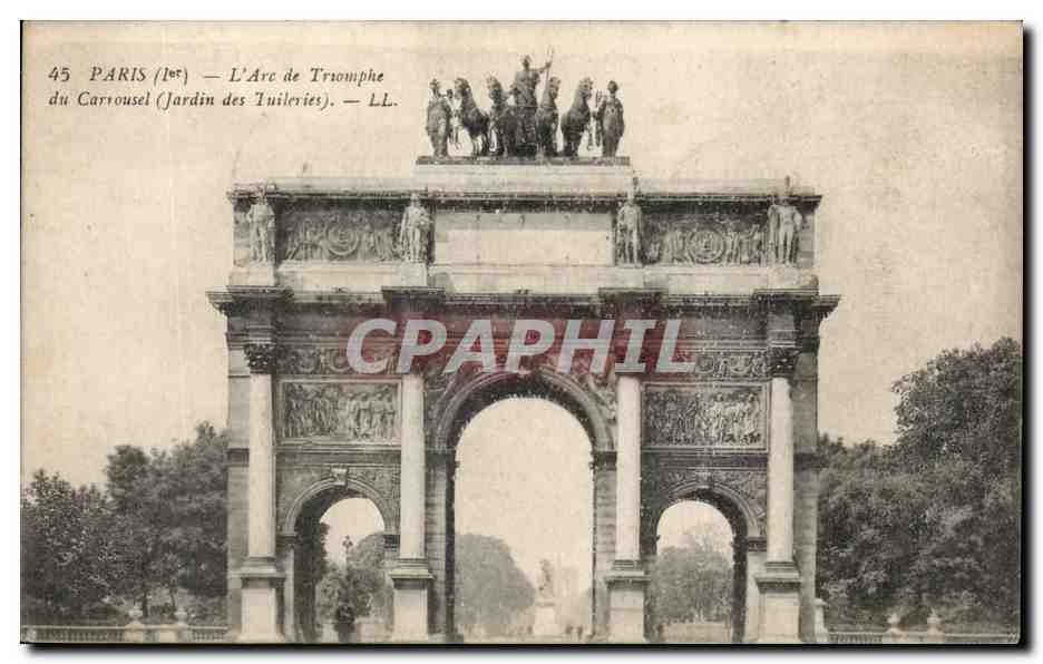 Paris CPA Arc de triomphe du CArrousel ( jardin des Tuileries )
