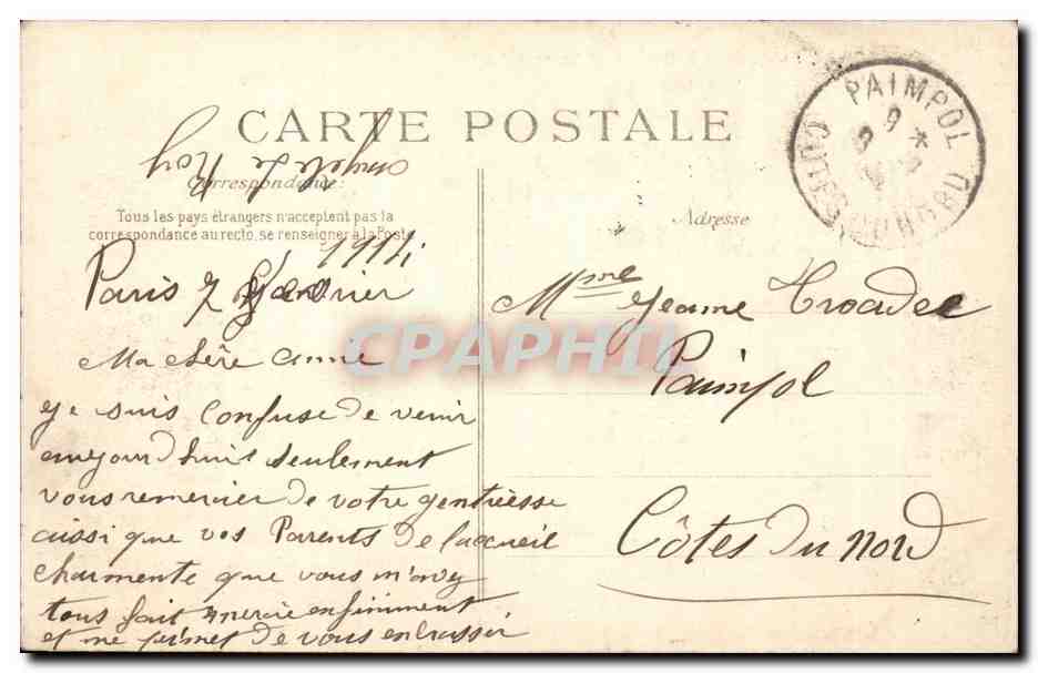 Paris CPA L' Opera et la rue Auber — Rückseite