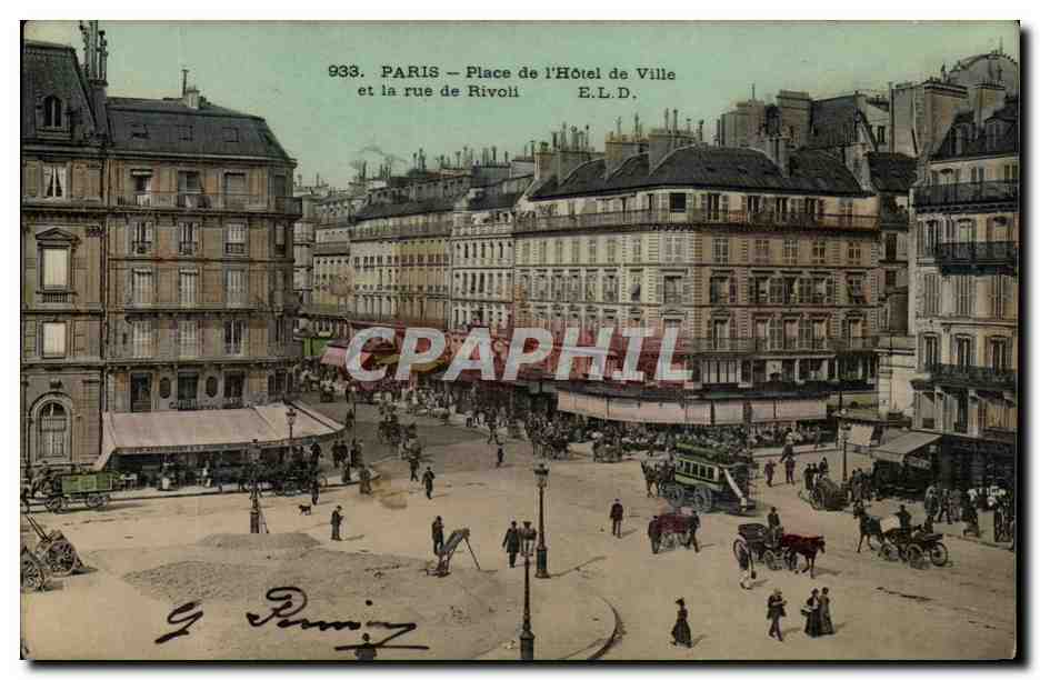 Paris CPA Place de l'hotel de ville et la rue de Rivoli