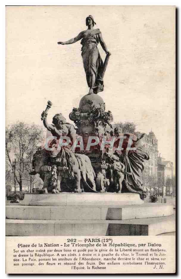 Paris CPA Place de la Nation Le triomphe de la Republique par Dalou Lion