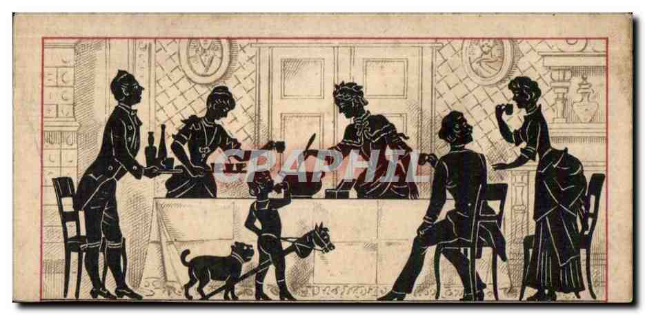 CPA Ombres Personnages a table