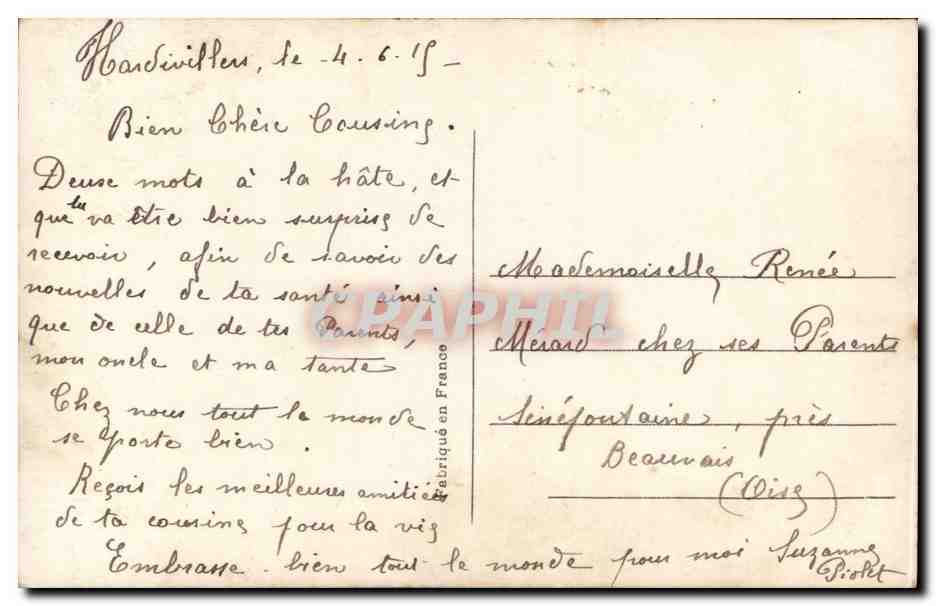 CPA Enfants Lettre de reconnaissance Infirmieres — Verso