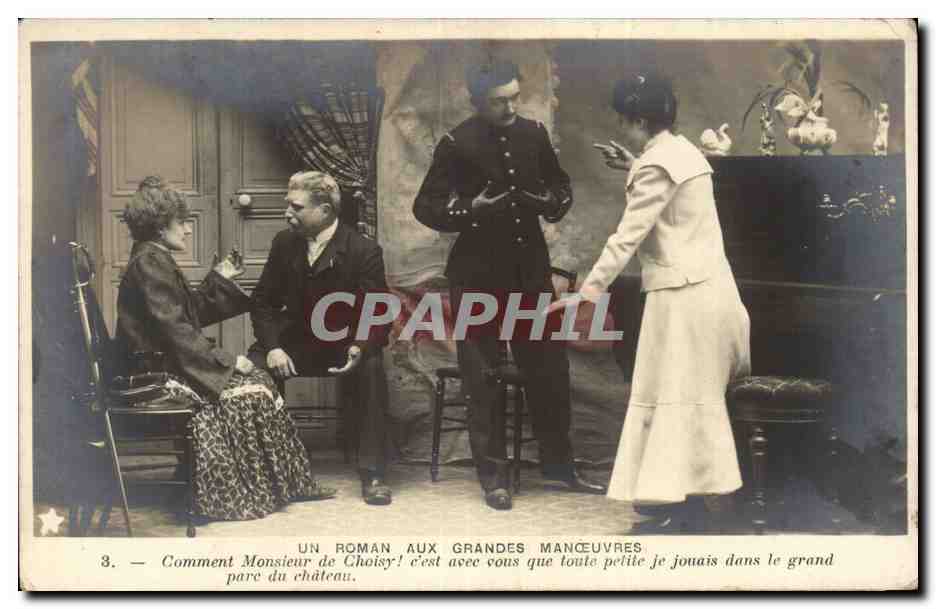 Un roman aux grandes manœuvres — scène de théâtre — Union Postale Universelle, Série n. 638