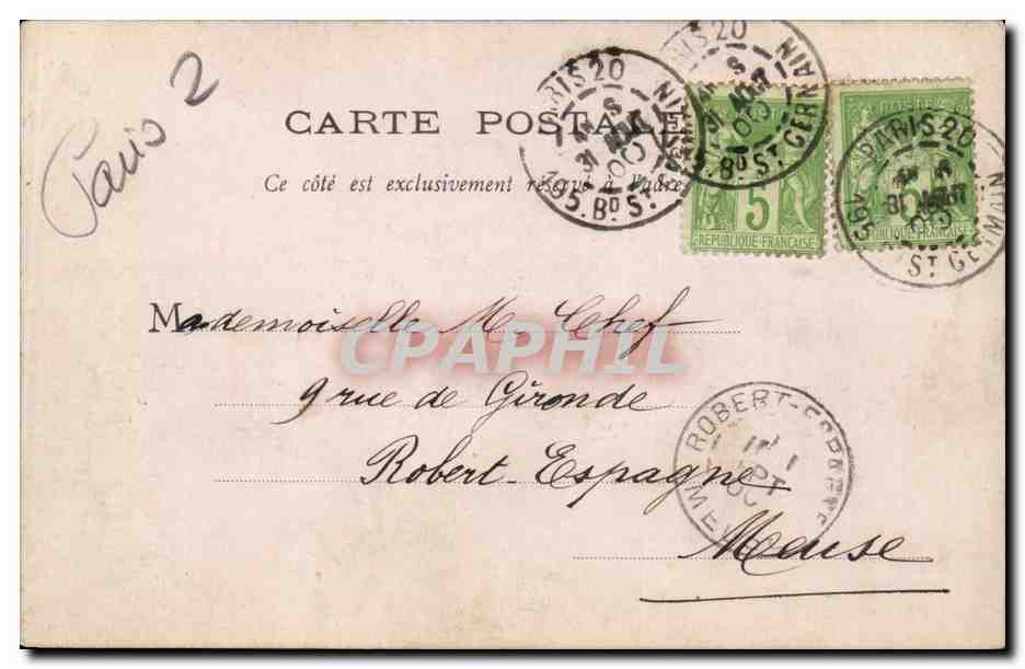 Paris CPA Palais de la Bourse — Rückseite