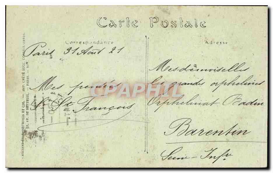 Paris CPA porte Saint Denis — Verso
