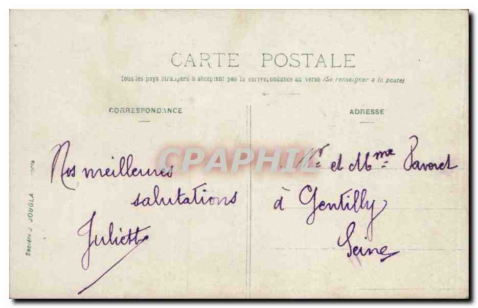 CARTE PHOTO FAmille a la campagne pour Gentilly — Verso