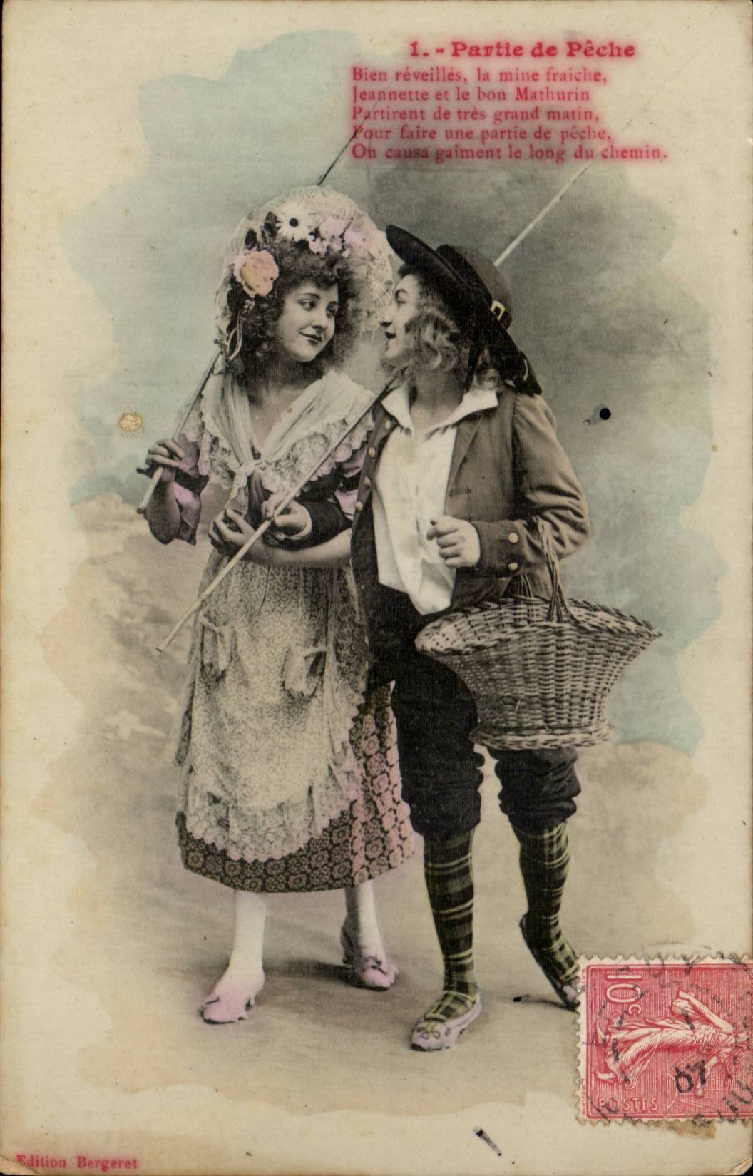 Jeannette e il buon Mathurin — Partita di pesca — Edizione Bergeret, n° 67
