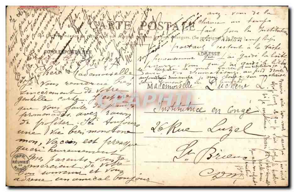 Jeannette e il buon Mathurin — Partita di pesca — Edizione Bergeret, n° 67 — Verso