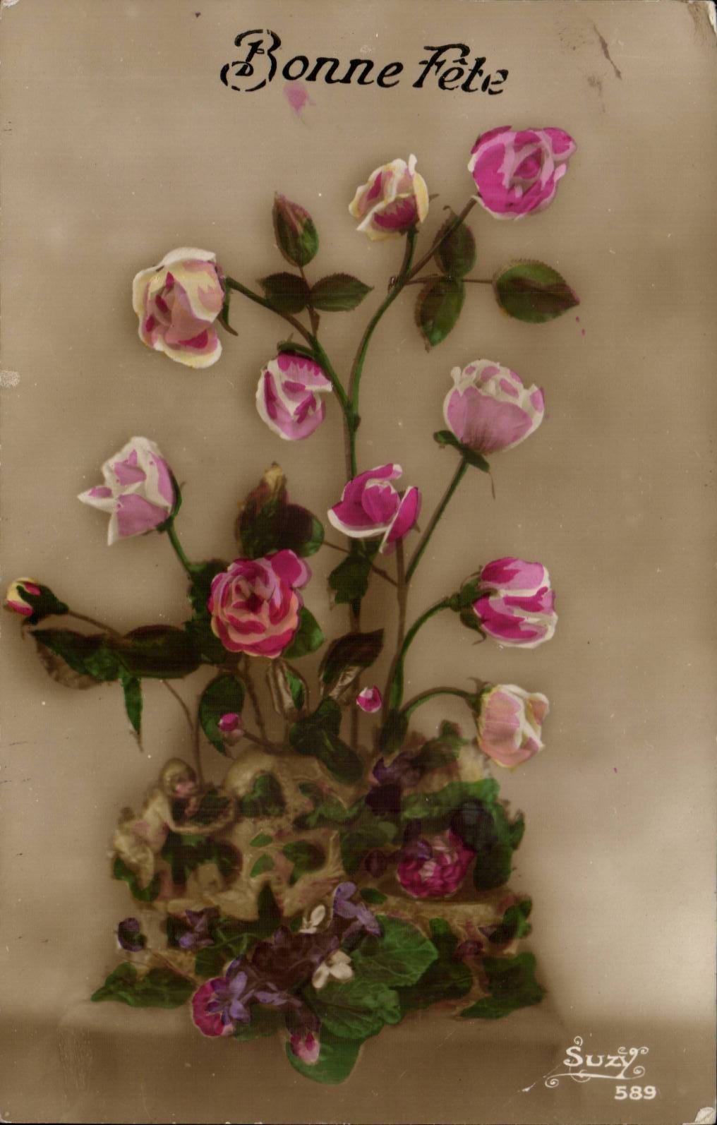 CPA Fantaisie Fleurs Bonne fete