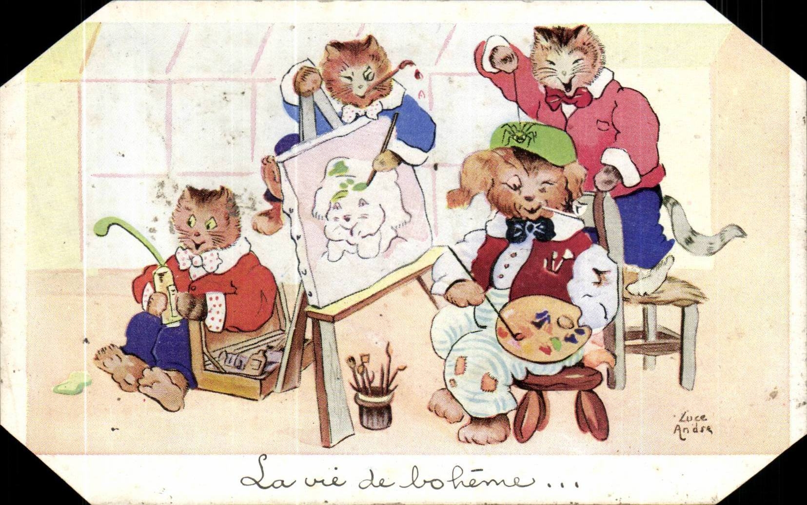Chats et chien artistes — La vie de bohème... — Luce Anders