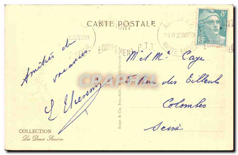 Lac d'Annecy — La Chaîne de la Tournette — Braun & Cie, Imp. & Édit. P.T.T. — Rückseite
