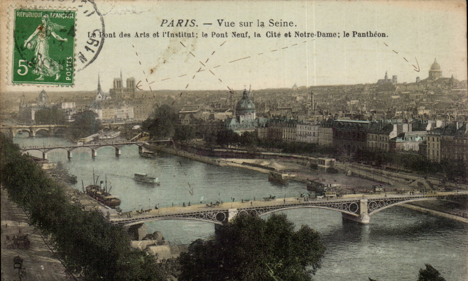 Paris CPA Vue sur la SEine Le pont des Arts et Metiers Pont neuf Cite Notre DAme