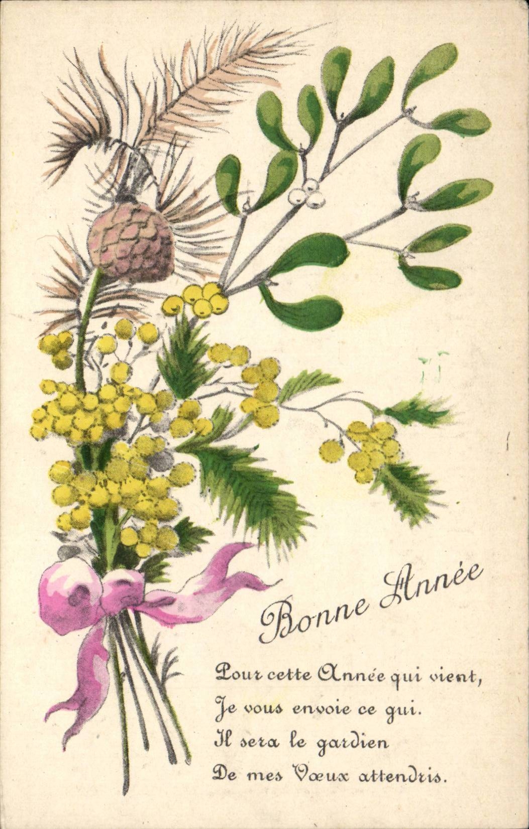 CPA Fantaisie Fleurs Bonne annee