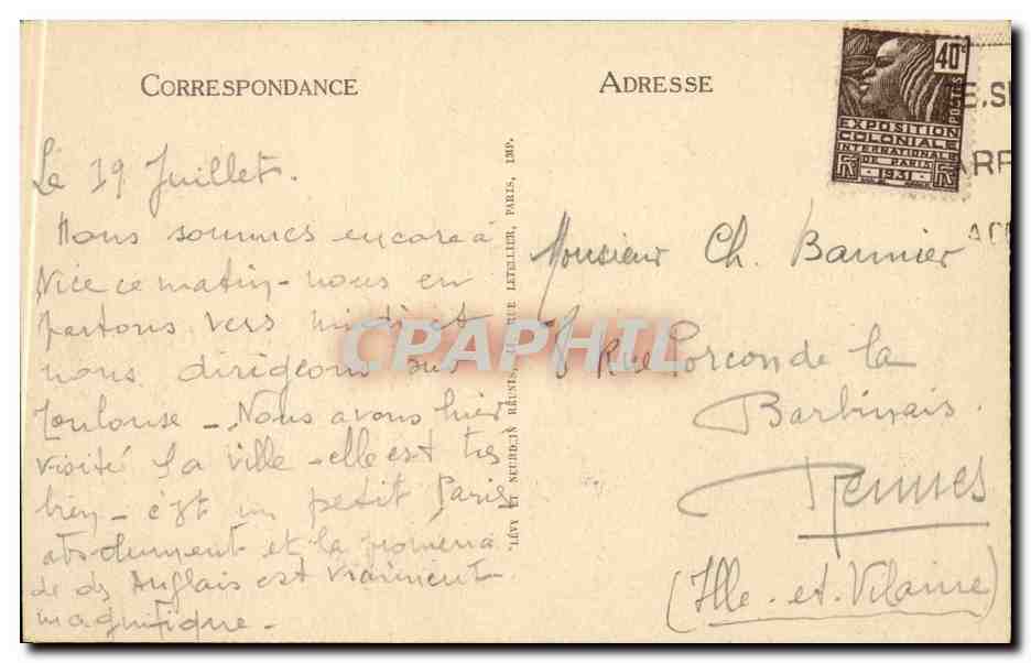 Cannes CPA Promenade des anglais et la jetee — Rückseite