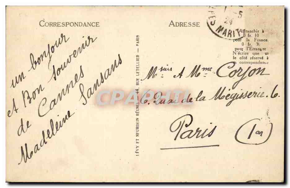 Cannes CPA Le port et le Mont Chevalier — Rückseite