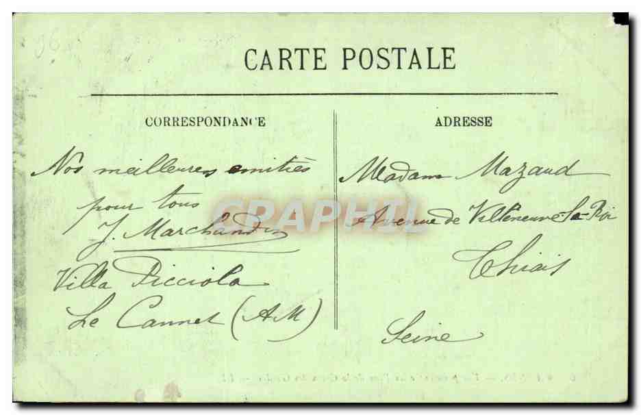 Cannes CPA Vue prise entre les pins de la CRoix des Gardes — Rückseite