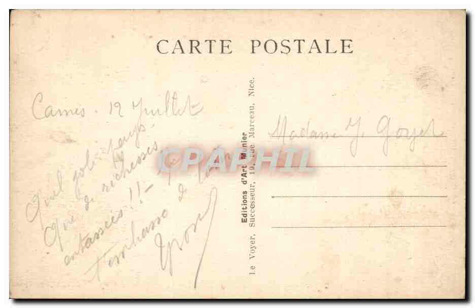 Cannes CPA Vue generale prise de la Californie — Rückseite