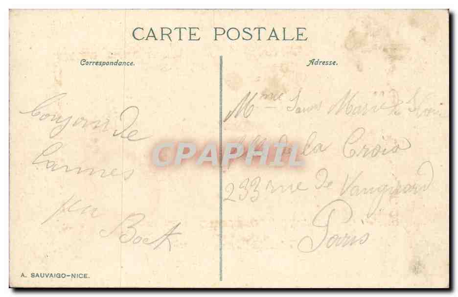 Cannes CPA Promenade de la croisette — Verso