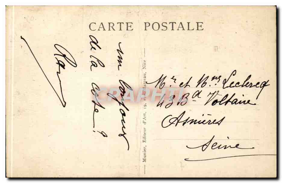 Cannes CPA Vue prise du Suquet — Verso