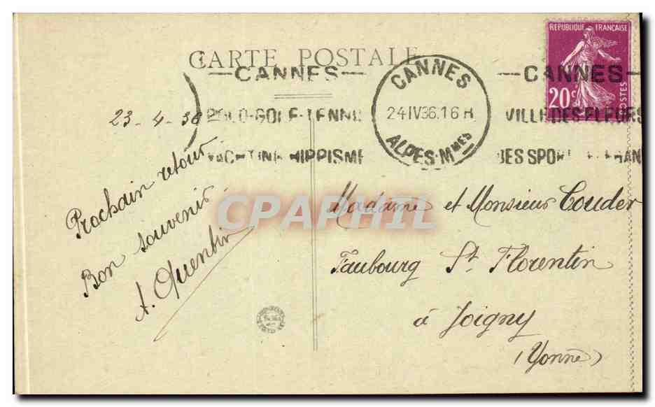 Cannes CPA L'eglise du Suquet sur le Mont Chevalier — Verso