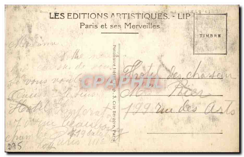 Paris CPA La Madeleine — Verso