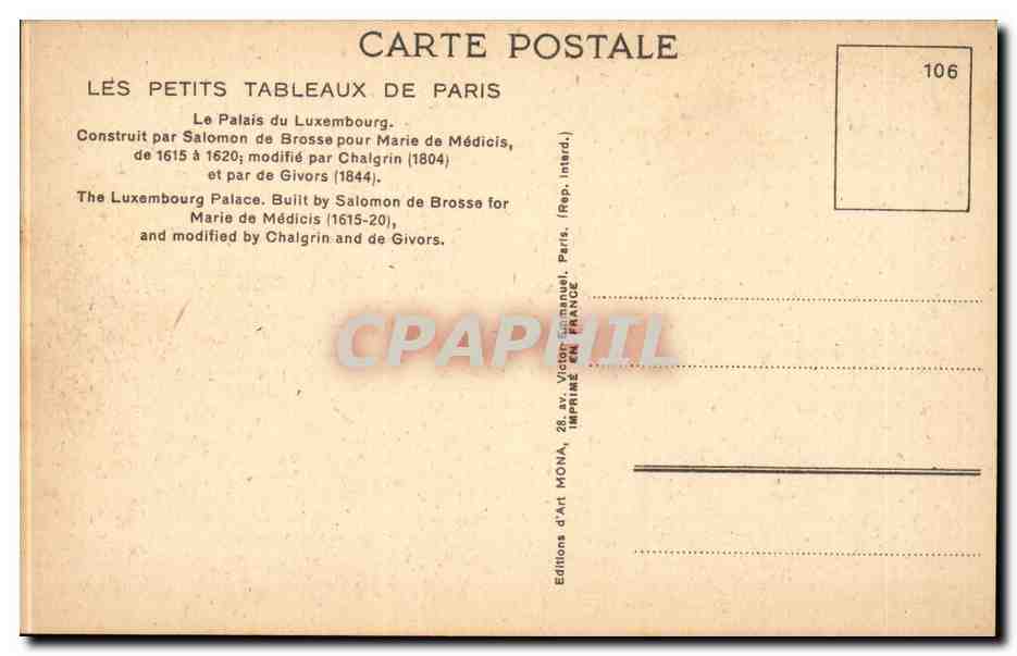 Paris CPA Palais du luxembourg — Rückseite