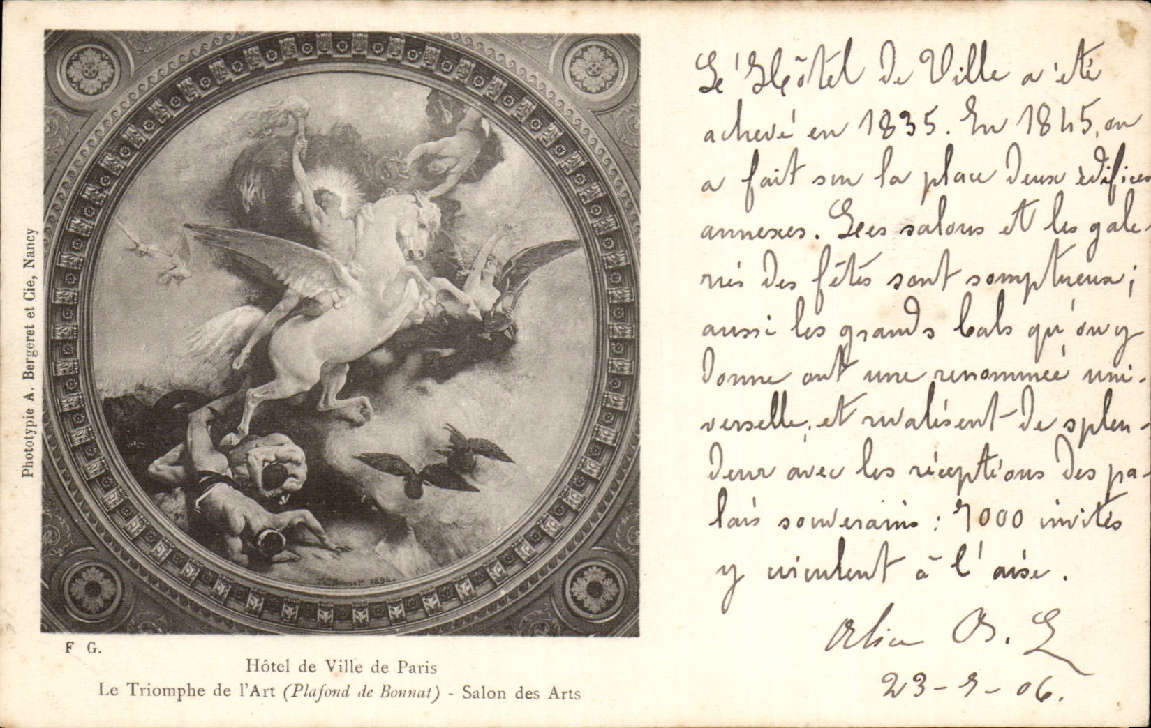 Paris CPA Hotel de ville de paris TRiomphe de l'art Bonnat Cheval aile Salon des arts