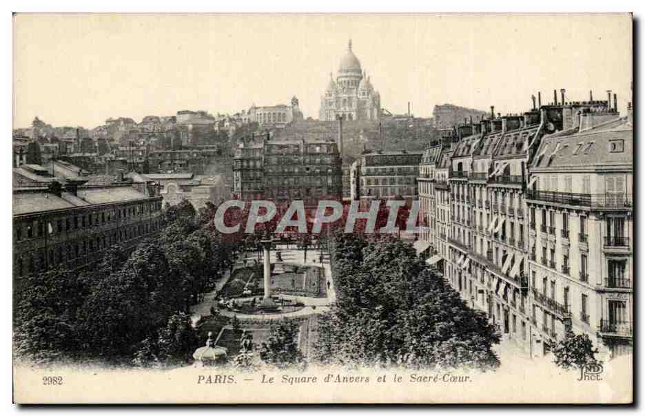 Paris CPA Square d'Anvers et SAcre coeur Montmartre