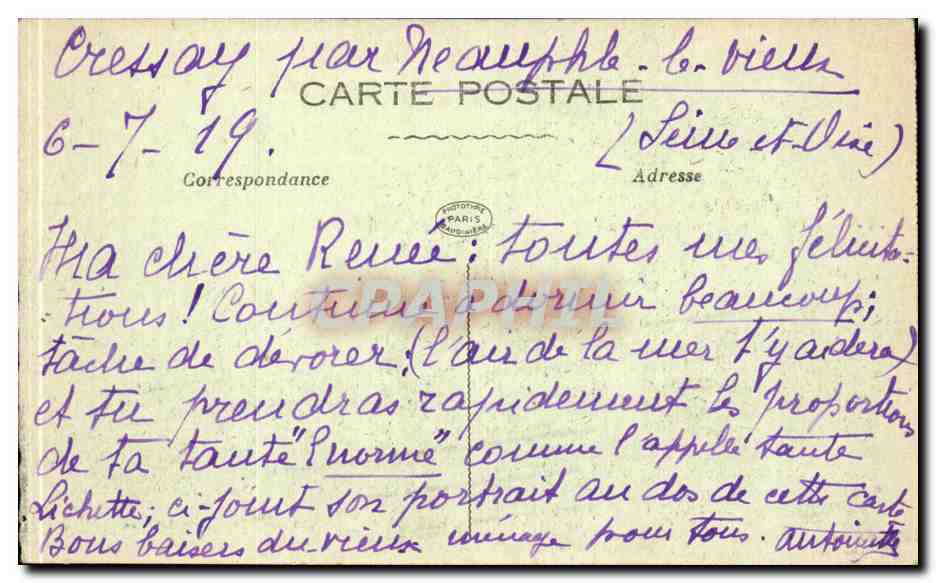 Paris CPA Trocadero Elephant — Verso