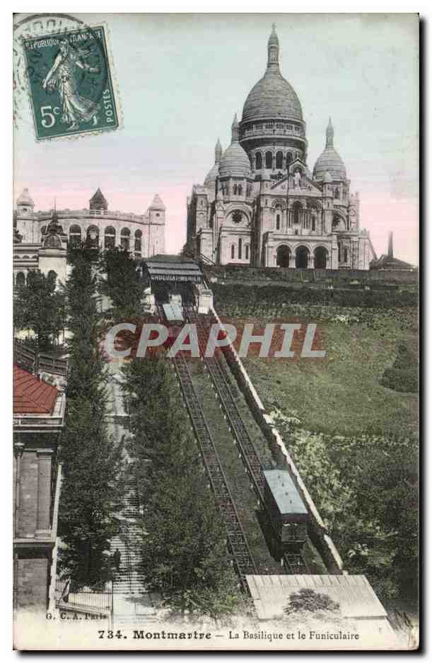 Paris CPA Montmartre Basilique et le funiculaire