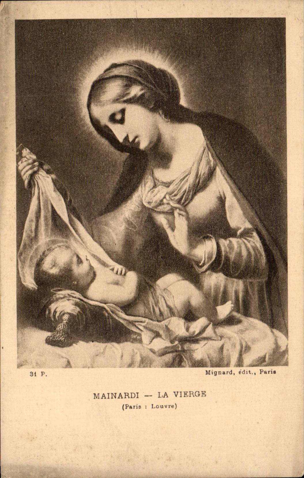 CPA Fantaisie Mainardi La vierge Paris Louvre