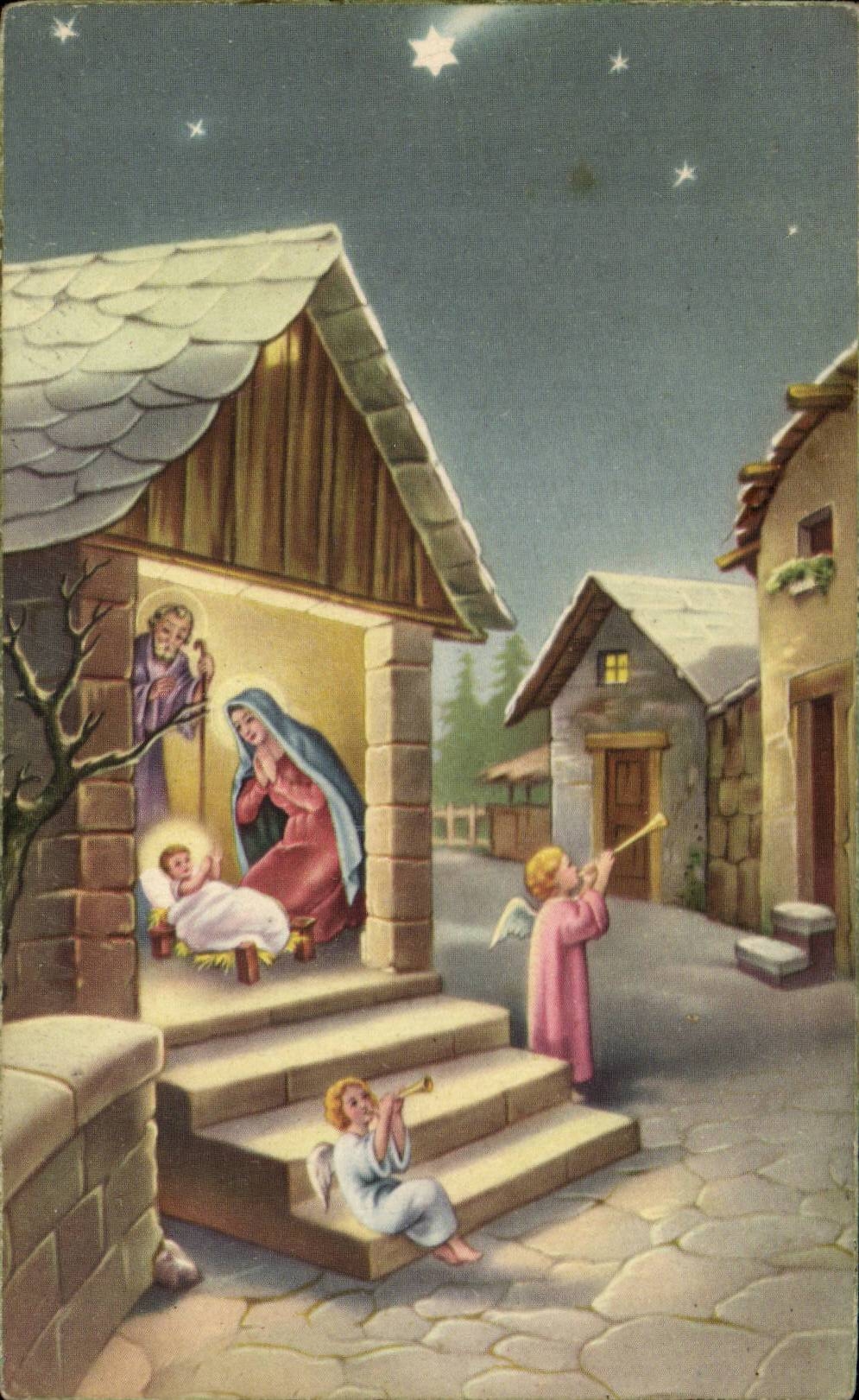 Nativité — scène de la crèche avec anges — éditeur non visible
