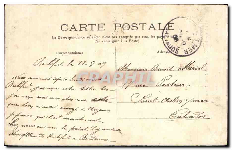 Rochefort sur mer cPA Porte de l'arsenal — Rückseite